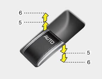 Pressing or pulling up the power window switch momentarily to the second detent