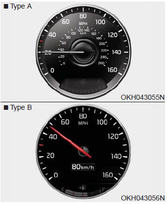 The speedometer indicates the speed of the vehicle and is calibrated in miles