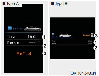 This display shows trip distance (1) and the vehicle can be driven with the remaining