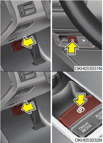 To release the EPB (electric parking brake), press the EPB switch in the following