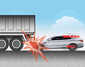 Just before impact, drivers often brake heavily. Such heavy braking lowers the