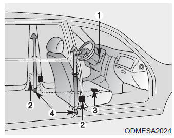 The seat belt pre-tensioner system consists mainly of the following components.