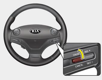 1.Move the lever up (to CRUISE), to turn the system on. The CRUISE indicator