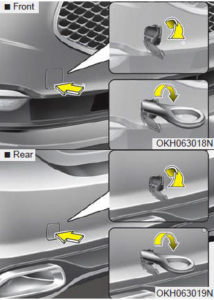 1.Open the trunk, and remove the towing hook from the tool case.