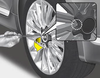 6.Insert the screwdriver into the groove of the wheel cap and pry gently to remove