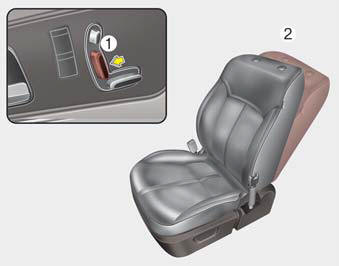 1.Recline the seatback (2) with the recliner control switch (1).